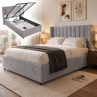 Juskys Polsterbett Savona 120 x 200 cm Hellgrau