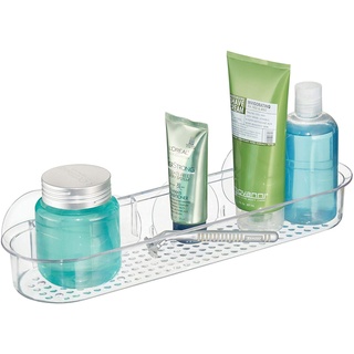 iDesign Basic Duschablage ohne Bohren, lange Badablage mit Saugnäpfen aus Kunststoff, durchsichtig