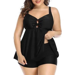 BSLVWG Damen Tankini Sets Plus Size Bauchkontrolle Badeanzüge Cross Straps Printed Top mit Boyshorts Bademode Badeanzug - 5XL Große Größen