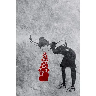 1art1 Streetart Poster Lovesick Girl, Banksy Bilder Leinwand-Bild Auf Keilrahmen | XXL-Wandbild Poster Kunstdruck Als Leinwandbild 120x80 cm