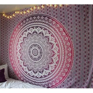 GLITZFAS Mandala Wandteppich Tapisserie Indische Tuch Böhmische Wandtuch Wandkunst Schlafzimmer (P,150 x 130 cm)