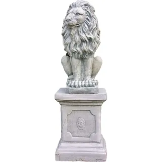 Löwe mit Sockel aus Steinguss als Set perfekt für den Garten die Terrasse oder den Vorgarten ist Frostfest Witterungsbeständig und Neu 91cm H, 1...