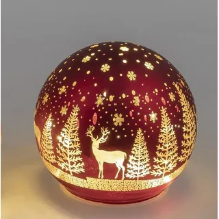 formano Weihnachtsbaumkugel Deko Kugel Licht rot mit Hirsch und Bäume LED-Licht, Timerfunktion rot