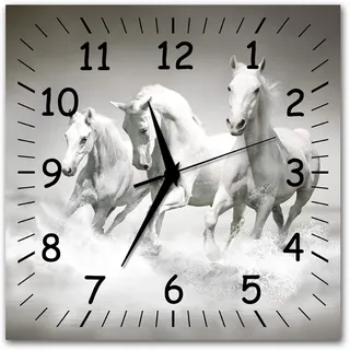 Bilder-Manufaktur BM Funk Quarz Wanduhr Funkwanduhr Funkwanduhren Funkuhr Funkuhren kein Ticken lautlos geräuschlos leise modern ohne Tickgeräusche groß XXL Wohnzimmer Küche Pferde Tiere 9521-1a SZ