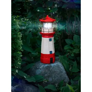 Solar LED Leuchtturm Leuchtfeuer Gartendeko Deko Leuchte rot weiß Beleuchtung