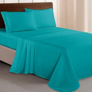 Elegant Comfort Luxuriöses 1500 Premium-Bettwäsche-Set aus Mikrofaser in Hotelqualität, dreireihig, Bestickt, weichstes 4-teiliges Bettlaken-Set, Knitter- und lichtbeständig, California King, Türkis