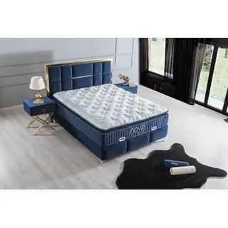 Villa Möbel Boxspringbett Nova (Bett Set (mit Matratze), Liegefläche 140x200), Bettkasten mit XXL Stauraum und Gasdruckfedern für einfache Handhabung blau