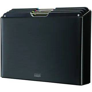 Joseph Joseph Folio Steel 4 Stück Schneidebrett-Set farbcodierte Anti-Rutsch-Bretter mit Aufbewahrungskoffer, - Rußschwarz, Plastic