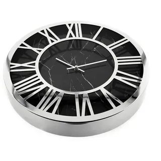 Almina Wanduhr Moderne Wanduhr mit Römischen Ziffern ⌀60 cm Marmormuster schwarz|silberfarben