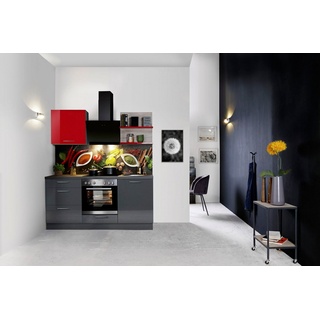 Express Küchen Küchenzeile Jena, vormontiert, mit Soft-Close-Funktion, Stellbreite 180 cm grau|rot