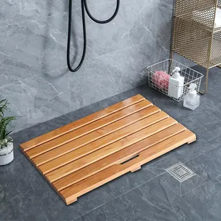 Badematte aus Holz, 30 40 50 60 70 80 90 100 110 120 cm, rutschfeste, robuste Matte für Holzböden im Innenbereich, schnell trocknendes Badezimmer-Laufbrett mit Abflussloch(60x30cm/24x12in)
