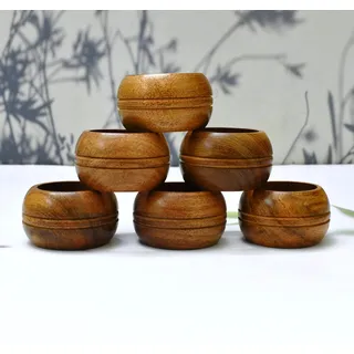 India House Handgefertigter Serviettenring aus Holz, runde Form, geschnitzt, für den täglichen Gebrauch, dekorativ, 3,8 cm, 6 Stück, perfekt für Tischdekoration, Dinner-Party, Esstische