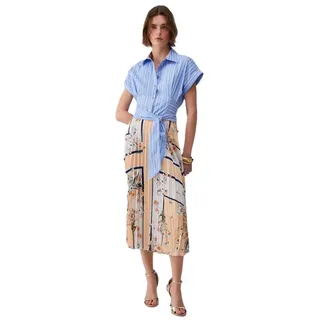 Liu Jo Midikleid - Midi-Kleid mit Plisseerock - Kleid mit Streifen & Knoten - elegantes blau M