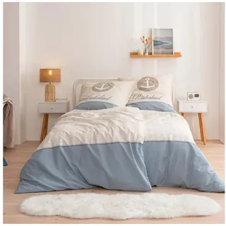 MTOnlinehandel Bettwäsche Küstenkind Anker, 100% Baumwolle, ideal als Partnerbettwäsche, Renforcé, 2 teilig, maritime Anker Bettwäsche beige