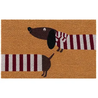 Relaxdays Fußmatte Kokos 60x40 cm, Türvorleger Dackel, rutschfest, wetterfest, Fußabstreifer innen & außen, Mehrfarbig