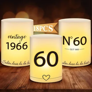 Anruzon 18 Stück Windlichter Tischdeko 60. Geburtstag – Retro Tischdekoration für Männer & Frauen – Happy Birthday Tischdeko für Teelichter & Kerzen, Partydeko Set
