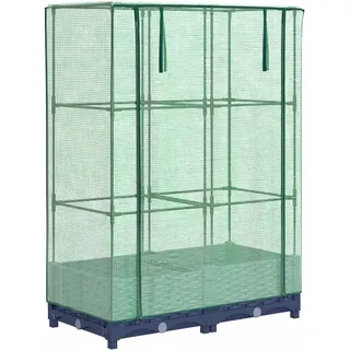 vidaXL Hochbeet mit Gewächshaus-Aufsatz Rattan-Optik Blaugrau 80 x 123 x 40 cm