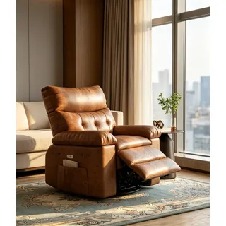 GarveeMore Elektrischer Relaxsessel Mit Massagefunktion & Heizung | 360° Drehbarer Fernsehsessel aus PU-Leder, Ergonomischer Schlafsessel mit Memory-Funktion & USB