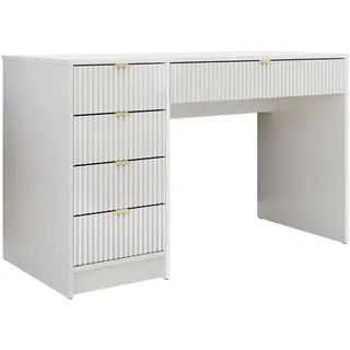 MIRJAN24 Schminktisch Tireno (5-Schubladen), Aluminiumgriffe in der Farbe Gold, Schreibtisch universell weiß
