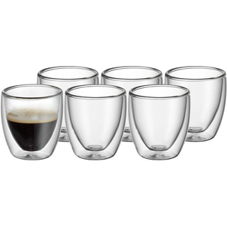 WMF Kult doppelwandige Espressotassen Glas Set 6-teilig, Espresso Gläser, doppelwandige Gläser 80ml, Schwebeeffekt, Thermogläser, hitzebeständiges Espresso Glas