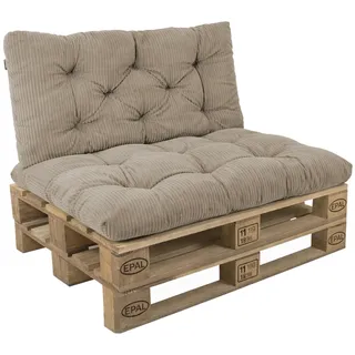 POKAR Palettenkissen 2er Set: Sitzkissen 120x60 + Rückenkissen 120x60 aus Cordstoff | Gesteppte Palettenauflage | Loungekissen für Palettensofa und Gartenmöbel | Oeko-TEX | Made in EU | Beige