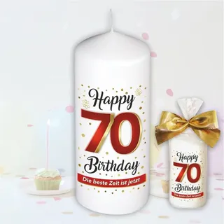 Geburtstagskerze – Zum 70. Geburtstag – Kerze Stumpenkerze Jahreszahl mit Spruch