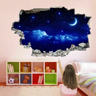 Kuletkear 3D Wandtattoo Wandsticker Mond Und Sternenhimmel B 120 x H 80 cm Aufkleber Wandaufkleber Wanddeko für Wohnzimmer Kinderzimmer Badezimmer