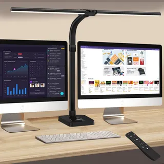 Doppelkopf Schreibtischlampe LED dimmbar,24W 80CM Schreibtischlampe groß und hell,Augenschutz desk lamp büro lampe schwarz,Schwanenhals tischlampe monitor lampe mit 25 Beleuchtungsmodi (Schwarz)