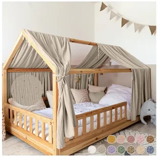 lilimaus Betthimmel Hausbett Himmel Gold aus 100% Musselin Baumwolle - 12 Farben (1-tlg), Musselin Hausbett Himmel mit Goldsternen, handgenäht beige 135 cm x 270 cm