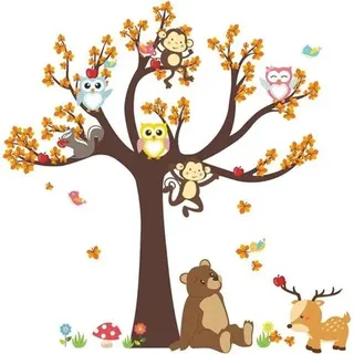Dschungeltier-wandtattoo Für Kinder – Eule, Affe, Papagei – Wanddekoration Für Schlafzimmer, Wohnzimmer, Kinderzimmer Und Kindertagesstätte