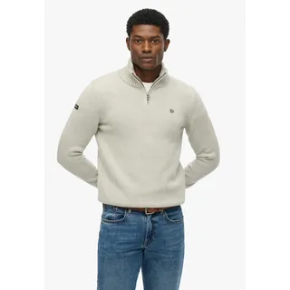 Strickpullover SUPERDRY "COTTON KNIT HENLEY", Herren, Gr. XL, grau (grau marl), Strick, Obermaterial: 100% Baumwolle, meliert, slim fit hüftlang, Rundhals, Rippbündchen, Pullover Strickpullover