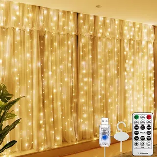 HXWEIYE Lichtervorhang LED 3m USB Warmweiß