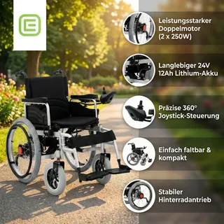 ECONELO Elektrorollstuhl SL-LYD0012 Doppel-Motor 2 × 250W Schwarz