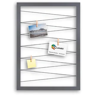 CLAMARO Bilderrahmen Collage Flex, 70 x 90 cm, Stahlgrau, Wandaufhänger | MDF-Holzrahmen vollummantelt, vorgespannte Gummileine, Echtholz-Fotoklammern, für Fotos, Postkarten, Notizen