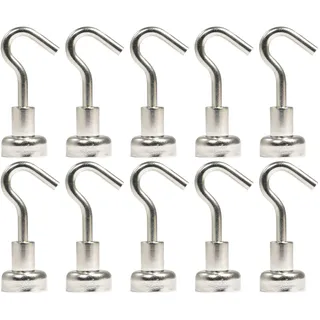 10 Stück - Neodym Magnet Haken 12 mm - Magnethaken Extra Stark - 3 KG Zugkraft - Magnetische Haken Kühlschrank Whiteboard