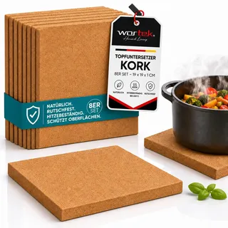 wortek Topfuntersetzer Kork Untersetzer Topf – 8er Set Korkuntersetzer eckig, 19cm Durchmesser - Raclette-Untersetzer Topfuntersetzer hitzebeständig Topf-Untersetzer Kork