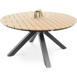 di volio Ravello Gartentisch rund 150 cm – wetterfester Terrassentisch aus Aluminium in Holzoptik, Esstisch für 6–8 Personen mit höhenverstellbaren Beinen (Beige)