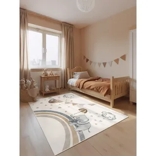 Villeroy & Boch Walk like an Elephant Rainy Party Teppich", bunt Creme mulitfarben), B:120cm H:9mm L:170cm, Polypropylen, Teppiche, Kinderteppich, Spielteppich weich, Kinderzimmer, Boho Kids Spielunterlage, Tieremotiv