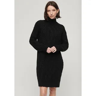 Strickkleid SUPERDRY "CABLE MOCK NECK JUMPER DRESS" Gr. XL, N-Gr, schwarz (black) Damen Kleider Langarm