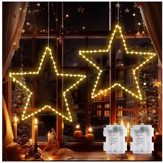 Quntis LED-Lichterkette Led weihnachtsdeko für fenster, innen/außen, weihnachtsstern, Led Stern mit Timer Memory Funktion weiß