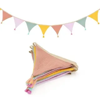 Wimpelkette Kinderzimmer 2,8m Musselin-Baumwolle Pastellmix mit Quasten