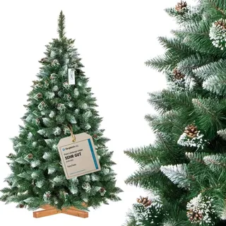 Fairytrees - Weihnachtsbaum Künstlich 180cm Kiefer Mit Christbaum Holzständer Tannenbaum Künstlich Mit Natur-weiss Beschneit Made In Eu