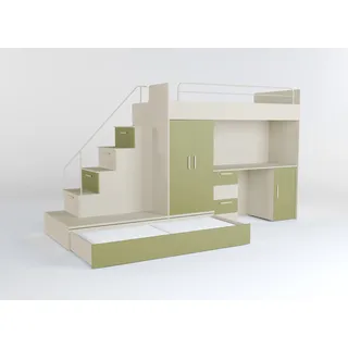 aea Hochbett mit Schreibtisch 86 x 180 x 324 cm Holz grün