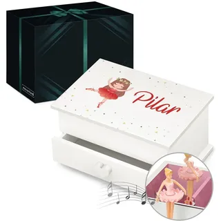 Maverton personalisierte Musik Schmuckdose mit Aufzieh-Spieluhr - Schmuckkästchen Ballerina - Musikspieldose für Mädchen zur Geburt - zum Geburtstag - Weihnachtsgeschenke - mit Schublade - Tänzerin