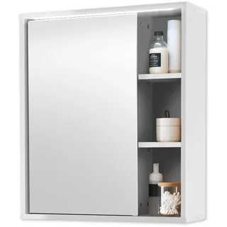 Stella Trading Spiegelschrank Bad mit LED-Beleuchtung in Weiß - Badezimmerspiegel Schrank mit viel Stauraum - 60 x 70 x 20 cm (B/H/T)