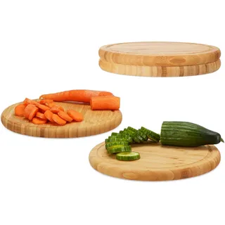 Relaxdays Frühstücksbrettchen Set Bambus 4-tlg. 30 x 30 cm Hellbraun