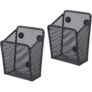 Set Aus Zwei Magnetischen Aufbewahrungsboxen Aus Schwarzem Drahtgeflecht Für Kühlschrank Und Spind, Büroaccessoire Und Zur Organisation