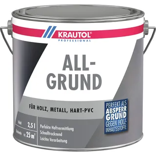Krautol Acryl-Grundierung ALLGRUND für Holz, Metall und Hart-PVC, inklusive Rostschutz, 2,5 Liter, weiß