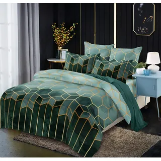 Luofanfei Bettwäsche 200x200 Gestreift 3 Teilig Geometrisch Bettbezug Dunkelgrün Grün Deckenbezug Streifen Muster Microfaser Bettwäscheset Modern Exztra Weich Bettgarnitur mit Reißverschluss
