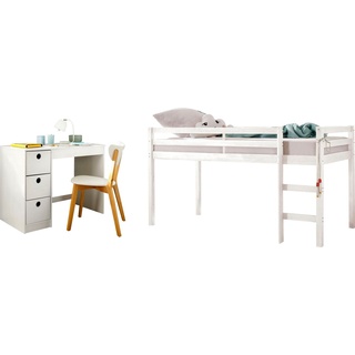 Lüttenhütt Jugendzimmer-Set Alpi, (Spar-Set, 2-St), Hochbett und Schreibtisch mit Stauraum, perfekt für kleine Räume weiß